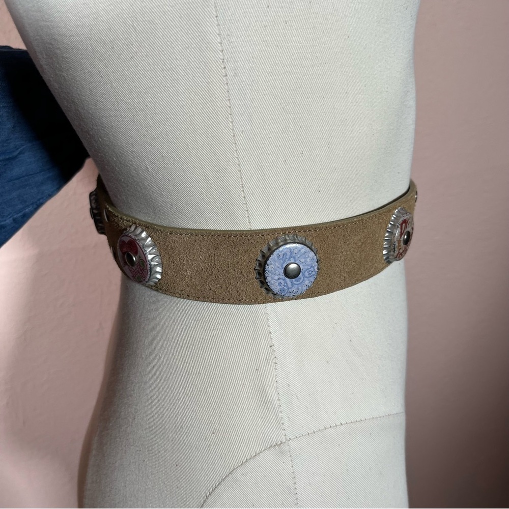 Vintage 1990 Y2K retro Southwestern Concho Soda Pop cap Wide Leather Belt Large - Picture 8 of 17